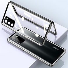 Coque Rebord Bumper Luxe Aluminum Metal Miroir 360 Degres Housse Etui Aimant pour Oppo A16s Noir