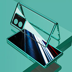 Coque Rebord Bumper Luxe Aluminum Metal Miroir 360 Degres Housse Etui Aimant pour Oppo A18 Vert