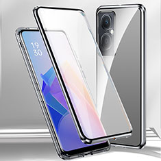 Coque Rebord Bumper Luxe Aluminum Metal Miroir 360 Degres Housse Etui Aimant pour Oppo A2 5G Argent