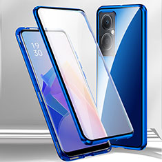 Coque Rebord Bumper Luxe Aluminum Metal Miroir 360 Degres Housse Etui Aimant pour Oppo A2 5G Bleu