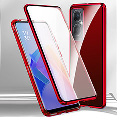 Coque Rebord Bumper Luxe Aluminum Metal Miroir 360 Degres Housse Etui Aimant pour Oppo A2 5G Rouge