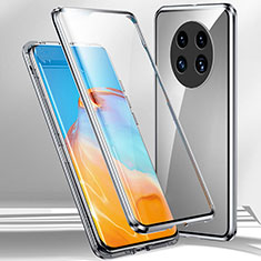 Coque Rebord Bumper Luxe Aluminum Metal Miroir 360 Degres Housse Etui Aimant pour Oppo A2 Pro 5G Argent