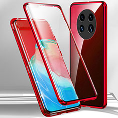 Coque Rebord Bumper Luxe Aluminum Metal Miroir 360 Degres Housse Etui Aimant pour Oppo A2 Pro 5G Rouge