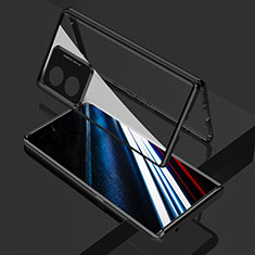 Coque Rebord Bumper Luxe Aluminum Metal Miroir 360 Degres Housse Etui Aimant pour Oppo A38 Noir