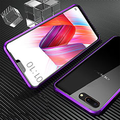 Coque Rebord Bumper Luxe Aluminum Metal Miroir 360 Degres Housse Etui Aimant pour Oppo A5 Violet