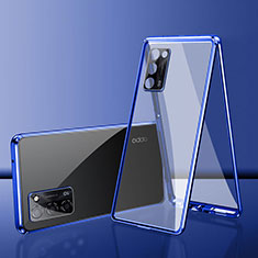 Coque Rebord Bumper Luxe Aluminum Metal Miroir 360 Degres Housse Etui Aimant pour Oppo A53s 5G Bleu