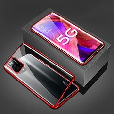 Coque Rebord Bumper Luxe Aluminum Metal Miroir 360 Degres Housse Etui Aimant pour Oppo A54 5G Rouge