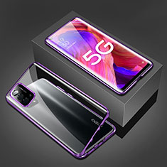 Coque Rebord Bumper Luxe Aluminum Metal Miroir 360 Degres Housse Etui Aimant pour Oppo A54 5G Violet