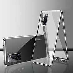 Coque Rebord Bumper Luxe Aluminum Metal Miroir 360 Degres Housse Etui Aimant pour Oppo A55S 5G Argent