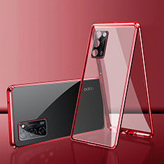 Coque Rebord Bumper Luxe Aluminum Metal Miroir 360 Degres Housse Etui Aimant pour Oppo A55S 5G Rouge