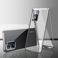 Coque Rebord Bumper Luxe Aluminum Metal Miroir 360 Degres Housse Etui Aimant pour Oppo A57 5G Argent