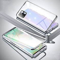 Coque Rebord Bumper Luxe Aluminum Metal Miroir 360 Degres Housse Etui Aimant pour Oppo A72 5G Argent