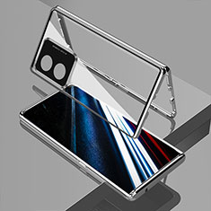 Coque Rebord Bumper Luxe Aluminum Metal Miroir 360 Degres Housse Etui Aimant pour Oppo A78 4G Argent