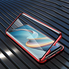 Coque Rebord Bumper Luxe Aluminum Metal Miroir 360 Degres Housse Etui Aimant pour Oppo A92s 5G Rouge