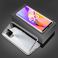 Coque Rebord Bumper Luxe Aluminum Metal Miroir 360 Degres Housse Etui Aimant pour Oppo A94 5G Argent