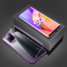 Coque Rebord Bumper Luxe Aluminum Metal Miroir 360 Degres Housse Etui Aimant pour Oppo A94 5G Violet