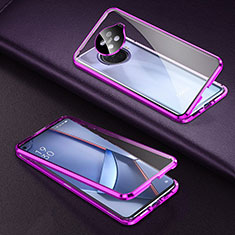 Coque Rebord Bumper Luxe Aluminum Metal Miroir 360 Degres Housse Etui Aimant pour Oppo Ace2 Violet