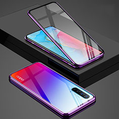 Coque Rebord Bumper Luxe Aluminum Metal Miroir 360 Degres Housse Etui Aimant pour Oppo F15 Violet