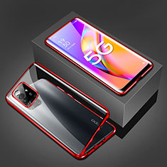 Coque Rebord Bumper Luxe Aluminum Metal Miroir 360 Degres Housse Etui Aimant pour Oppo F19 Pro+ Plus 5G Rouge