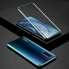 Coque Rebord Bumper Luxe Aluminum Metal Miroir 360 Degres Housse Etui Aimant pour Oppo Find X2 Cyan