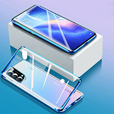 Coque Rebord Bumper Luxe Aluminum Metal Miroir 360 Degres Housse Etui Aimant pour Oppo Find X3 Lite 5G Bleu