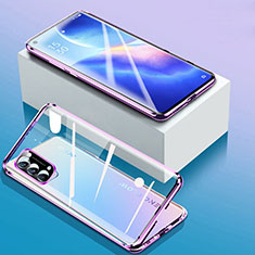 Coque Rebord Bumper Luxe Aluminum Metal Miroir 360 Degres Housse Etui Aimant pour Oppo Find X3 Lite 5G Violet