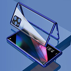 Coque Rebord Bumper Luxe Aluminum Metal Miroir 360 Degres Housse Etui Aimant pour Oppo Find X3 Pro 5G Bleu