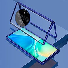 Coque Rebord Bumper Luxe Aluminum Metal Miroir 360 Degres Housse Etui Aimant pour Oppo Find X7 Ultra 5G Bleu