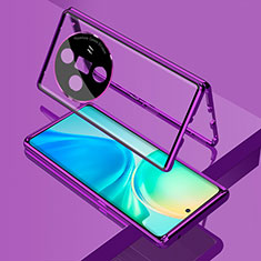 Coque Rebord Bumper Luxe Aluminum Metal Miroir 360 Degres Housse Etui Aimant pour Oppo Find X7 Ultra 5G Violet