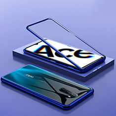 Coque Rebord Bumper Luxe Aluminum Metal Miroir 360 Degres Housse Etui Aimant pour Oppo Reno Ace Bleu