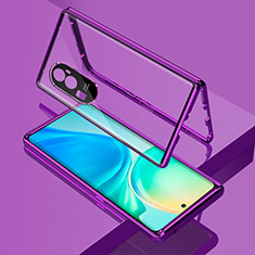 Coque Rebord Bumper Luxe Aluminum Metal Miroir 360 Degres Housse Etui Aimant pour Oppo Reno10 Pro+ Plus 5G Violet