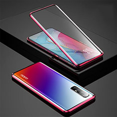 Coque Rebord Bumper Luxe Aluminum Metal Miroir 360 Degres Housse Etui Aimant pour Oppo Reno3 Pro Rouge