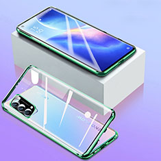 Coque Rebord Bumper Luxe Aluminum Metal Miroir 360 Degres Housse Etui Aimant pour Oppo Reno5 5G Vert