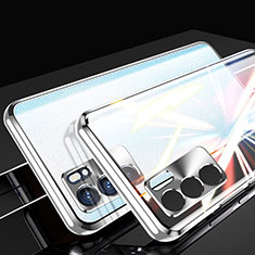 Coque Rebord Bumper Luxe Aluminum Metal Miroir 360 Degres Housse Etui Aimant pour Oppo Reno6 Pro 5G India Argent