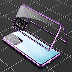 Coque Rebord Bumper Luxe Aluminum Metal Miroir 360 Degres Housse Etui Aimant pour Oppo Reno6 Pro 5G Violet