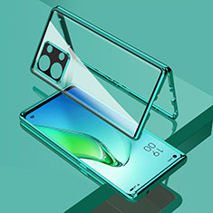 Coque Rebord Bumper Luxe Aluminum Metal Miroir 360 Degres Housse Etui Aimant pour Oppo Reno8 5G Vert