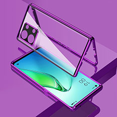 Coque Rebord Bumper Luxe Aluminum Metal Miroir 360 Degres Housse Etui Aimant pour Oppo Reno9 Pro 5G Violet