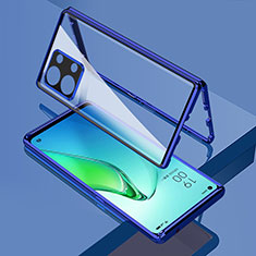 Coque Rebord Bumper Luxe Aluminum Metal Miroir 360 Degres Housse Etui Aimant pour Oppo Reno9 Pro+ Plus 5G Bleu