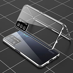 Coque Rebord Bumper Luxe Aluminum Metal Miroir 360 Degres Housse Etui Aimant pour Realme 9 SE 5G Argent