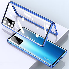 Coque Rebord Bumper Luxe Aluminum Metal Miroir 360 Degres Housse Etui Aimant pour Realme Q2 Pro 5G Bleu
