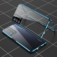 Coque Rebord Bumper Luxe Aluminum Metal Miroir 360 Degres Housse Etui Aimant pour Realme Q3s 5G Bleu