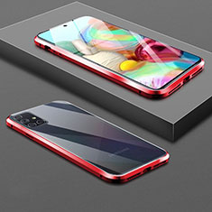 Coque Rebord Bumper Luxe Aluminum Metal Miroir 360 Degres Housse Etui Aimant pour Samsung Galaxy A51 5G Rouge