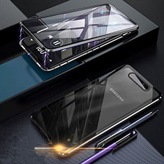 Coque Rebord Bumper Luxe Aluminum Metal Miroir 360 Degres Housse Etui Aimant pour Samsung Galaxy A90 4G Noir