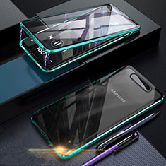 Coque Rebord Bumper Luxe Aluminum Metal Miroir 360 Degres Housse Etui Aimant pour Samsung Galaxy A90 4G Vert