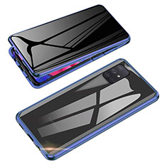 Coque Rebord Bumper Luxe Aluminum Metal Miroir 360 Degres Housse Etui Aimant pour Samsung Galaxy Note 10 Lite Bleu