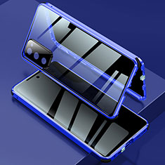 Coque Rebord Bumper Luxe Aluminum Metal Miroir 360 Degres Housse Etui Aimant pour Samsung Galaxy S20 FE (2022) 5G Bleu