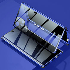 Coque Rebord Bumper Luxe Aluminum Metal Miroir 360 Degres Housse Etui Aimant pour Samsung Galaxy S23 Ultra 5G Bleu