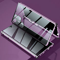 Coque Rebord Bumper Luxe Aluminum Metal Miroir 360 Degres Housse Etui Aimant pour Samsung Galaxy S23 Ultra 5G Violet