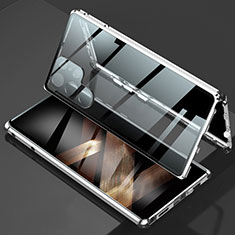 Coque Rebord Bumper Luxe Aluminum Metal Miroir 360 Degres Housse Etui Aimant pour Samsung Galaxy S24 Ultra 5G Argent