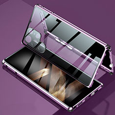 Coque Rebord Bumper Luxe Aluminum Metal Miroir 360 Degres Housse Etui Aimant pour Samsung Galaxy S25 Ultra 5G Violet